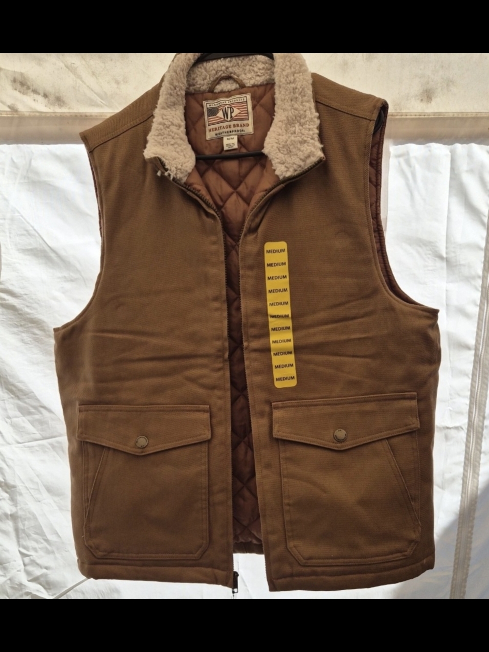 100% cotton shell Heritage Weatherproof M Vest Tan Pockets Workwear Sherpa New